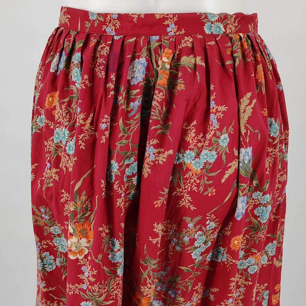 Ralph Lauren Red Floral Button Front FLAWED Midi Skirt 6 Cottagecore Prairie - Picture 11 of 14